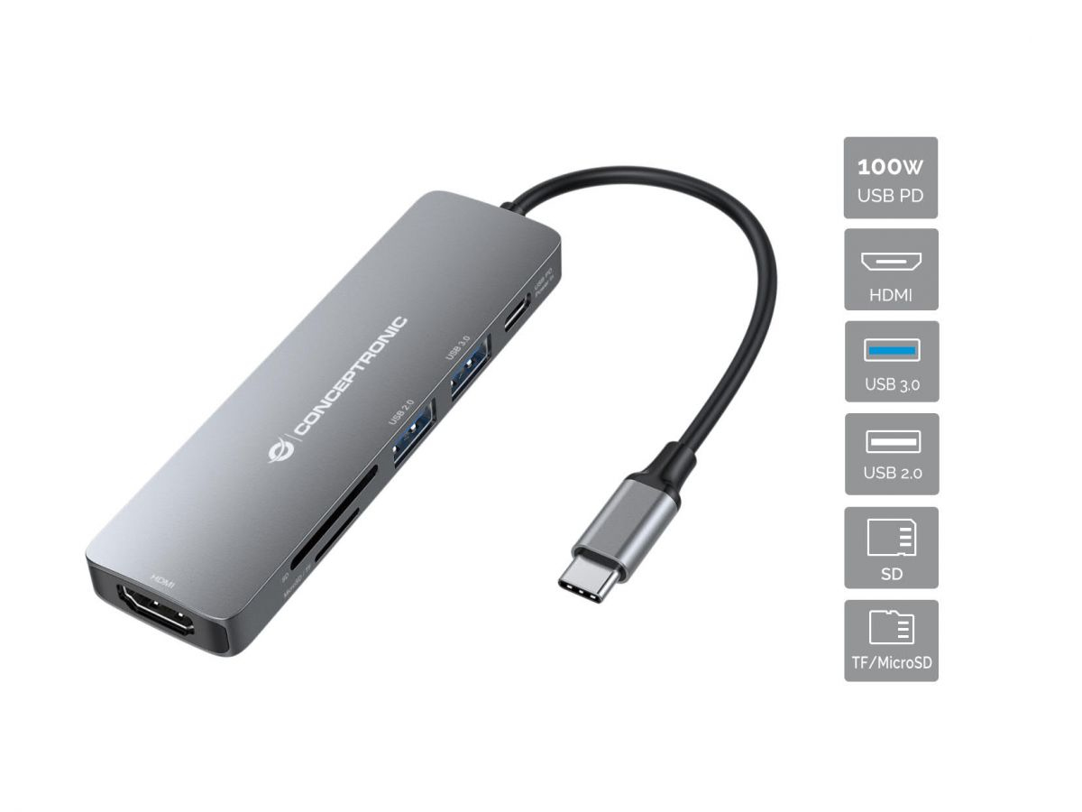 Conceptronic DONN11G base para portátil y replicador de puertos Alámbrico USB 3.2 Gen 1 (3.1 Gen 1) Type-C Gris