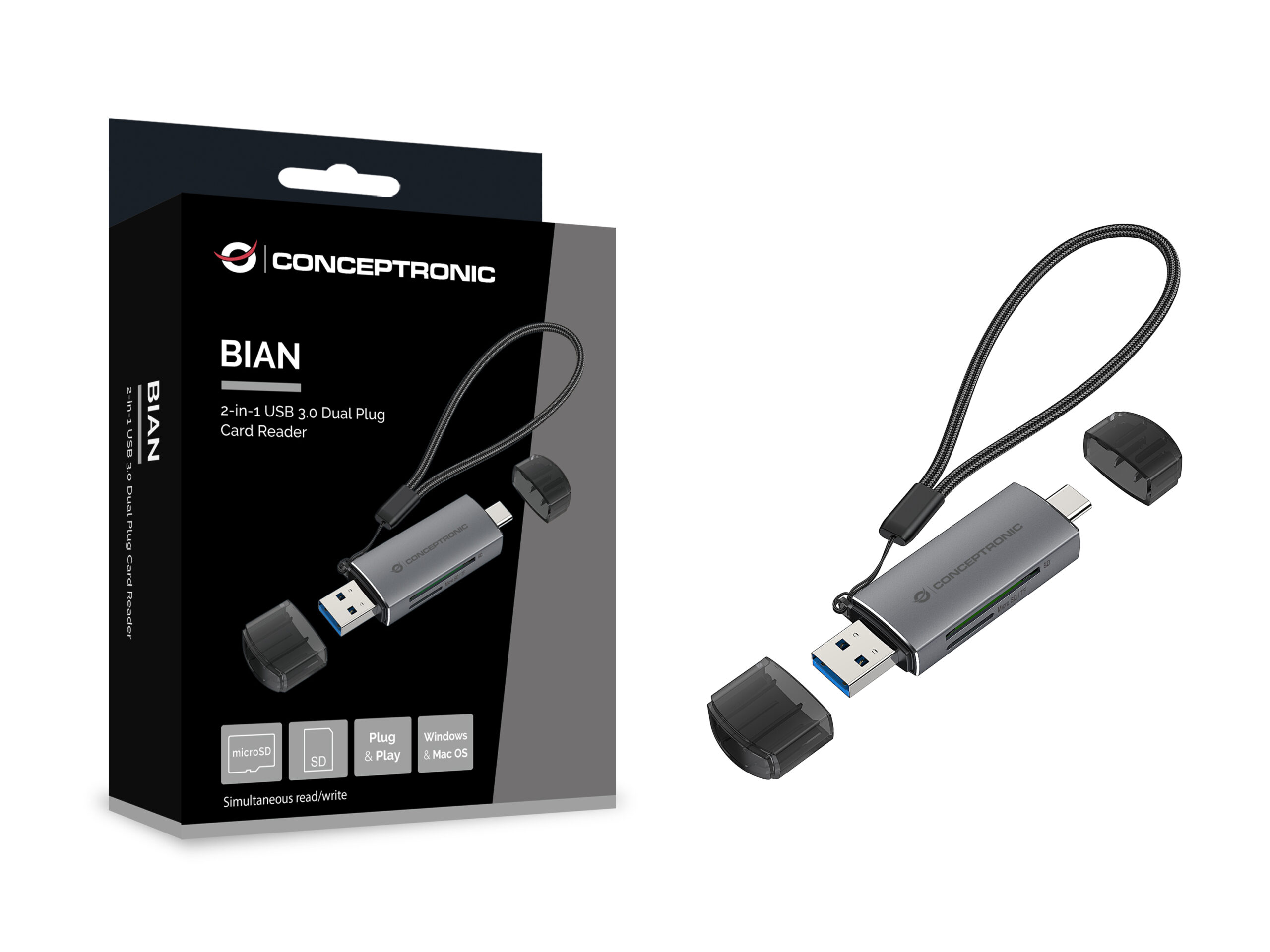 Conceptronic BIAN05G lector de tarjeta USB 3.2 Gen 1 (3.1 Gen 1) Type-A/Type-C Gris - Imagen 2