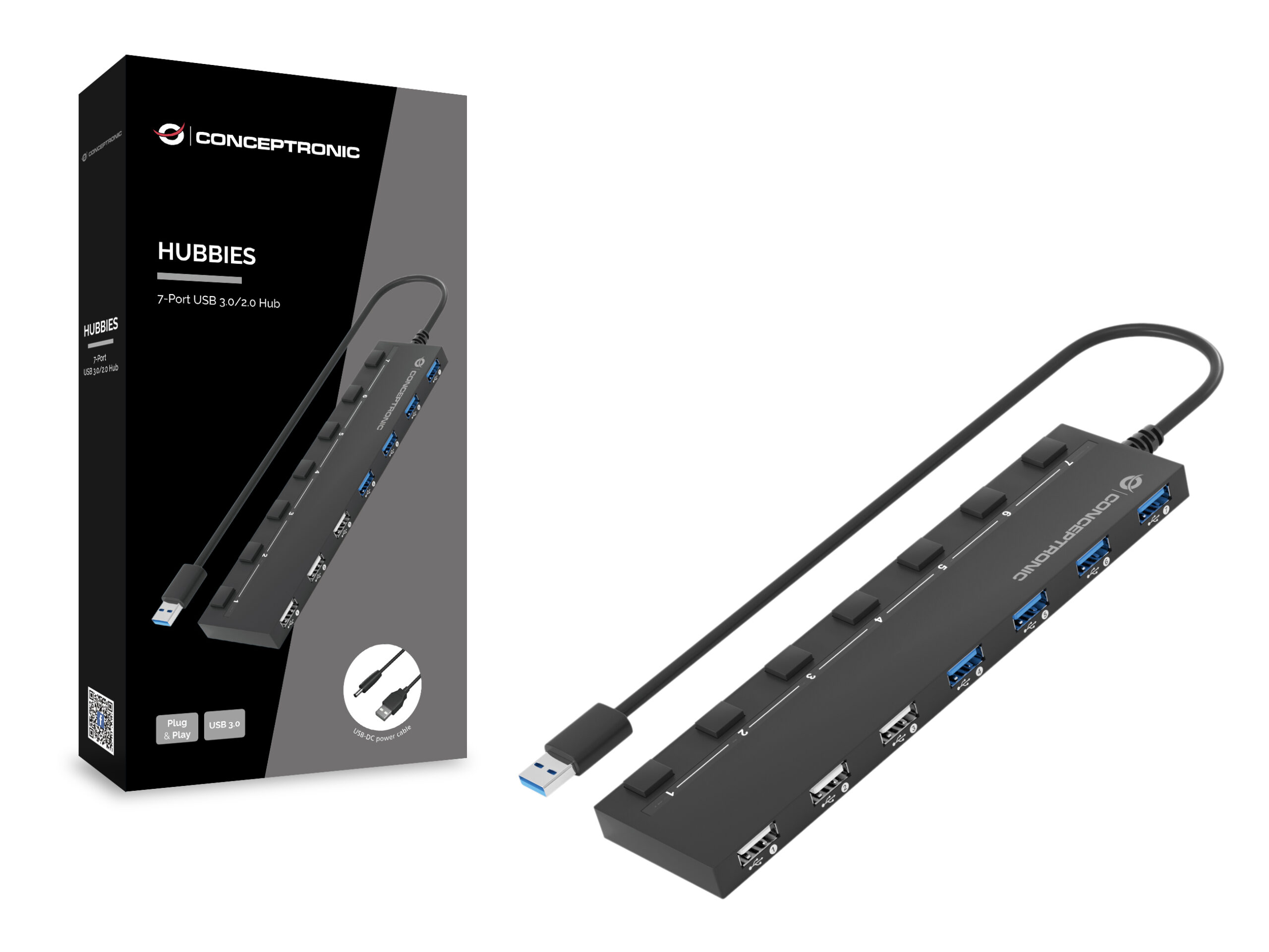 Conceptronic HUBBIES09B hub de interfaz USB tipo A 5000 Mbit/s Negro - Imagen 2