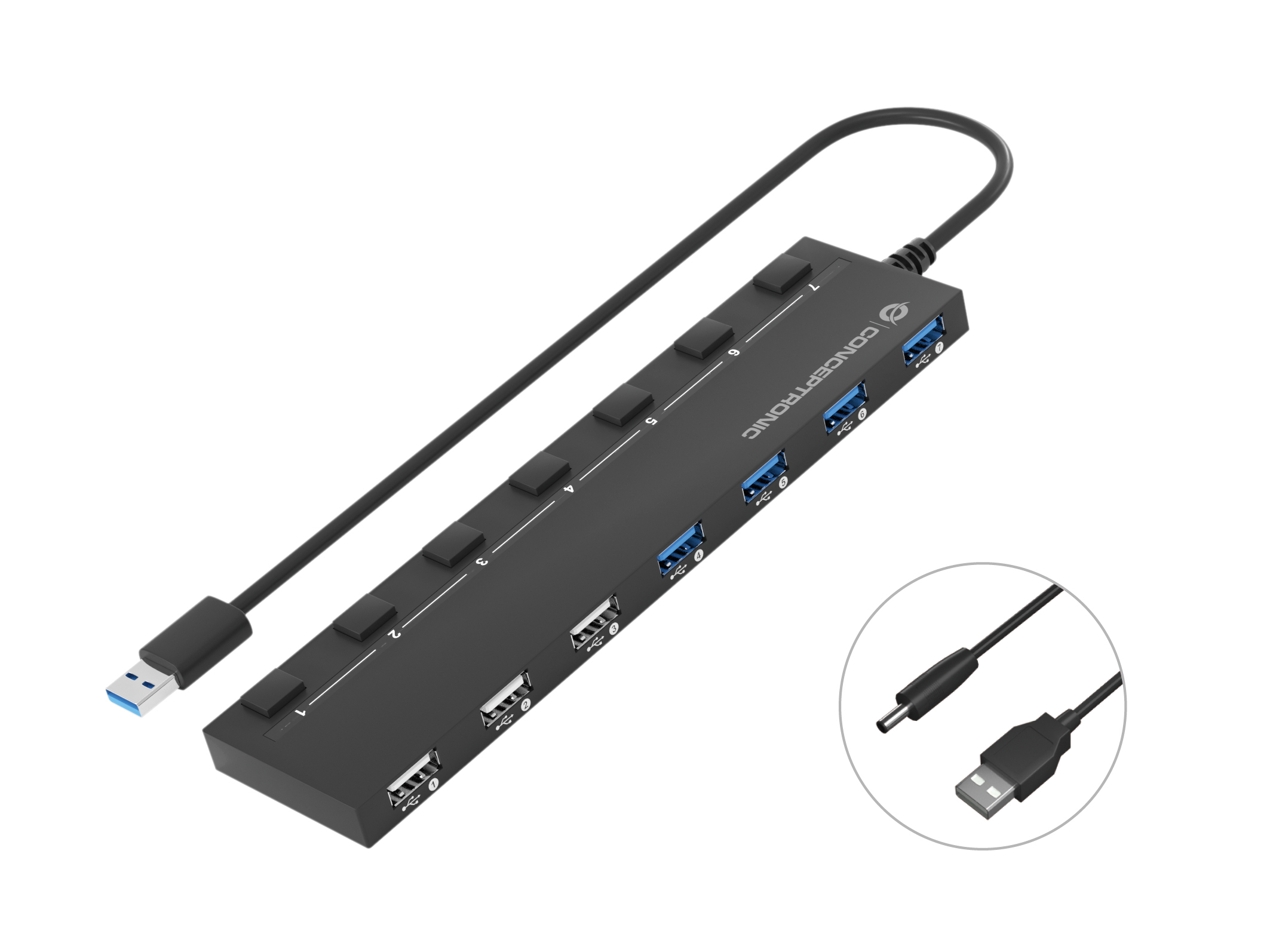 Conceptronic HUBBIES09B hub de interfaz USB tipo A 5000 Mbit/s Negro