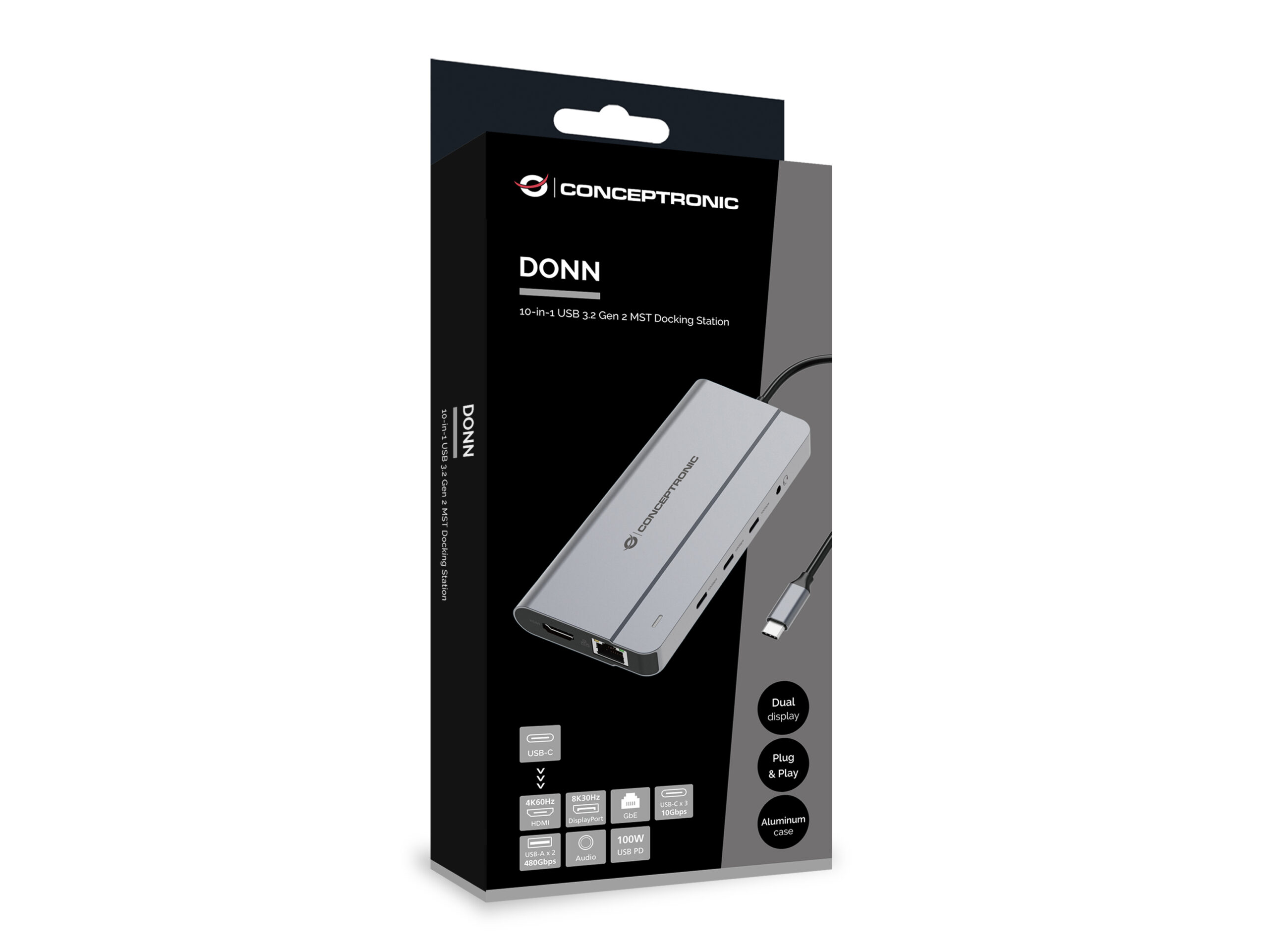 Conceptronic DONN34G base para portátil y replicador de puertos Alámbrico USB 3.2 Gen 2 (3.1 Gen 2) Type-C Gris - Imagen 2