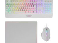 Mars Gaming MCP124, Combo Gaming 3en1, Teclado Ergonómico H-Mech LED RGB, Ratón RGB 3200DPI Switches HUANO, Alfombrilla Nanotextil 360x260mm, Compatibilidad Multiplataforma, Layout Español, Blanco